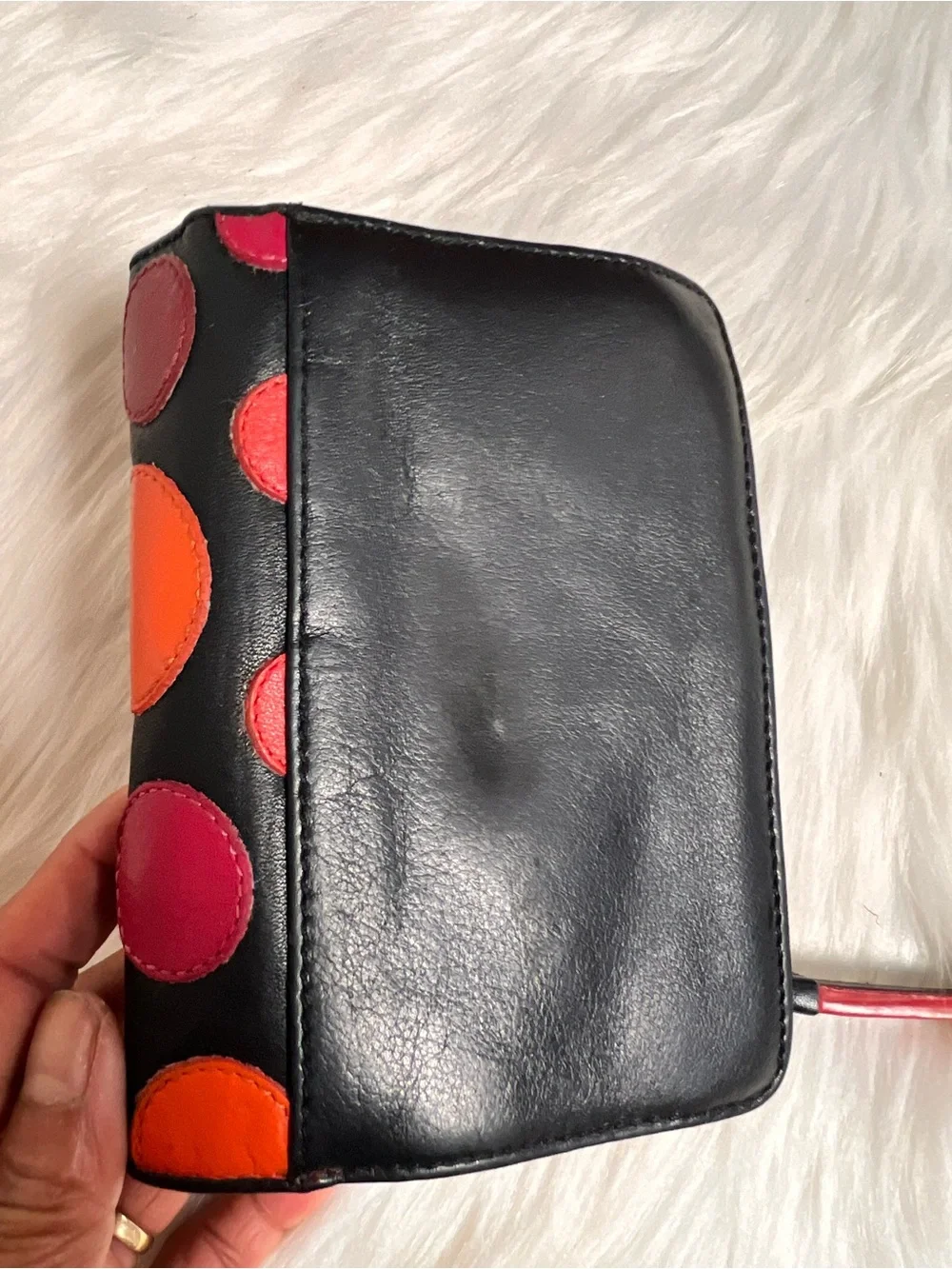 Visconti genuine Leather Wallet with Red, Orange, Pink Dot Accents